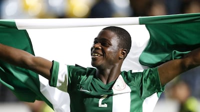 Nigeria’s John Lazarus celebrates after defeating Mali and winning the 2015 U17 World Cup on Sunday. Andres Pina / AFP