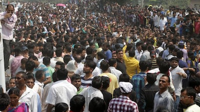 Thousands turn up in Mumbai to pay their respects to Sridevi. Divyakant Solanki / EPA