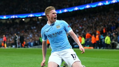 Manchester City's Kevin De Bruyne celebrates scoring the Champions League quarter-final winner against Paris Saint-Germain at the Etihad Stadium in April, 2016. Getty
