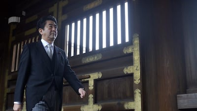 The Japanese prime minister, Shinzo Abe, at the Yasukuni war shrine in Tokyo, which is dedicated to 2.5 million war dead, including war criminals from World War II. Franck Robichon / EPA