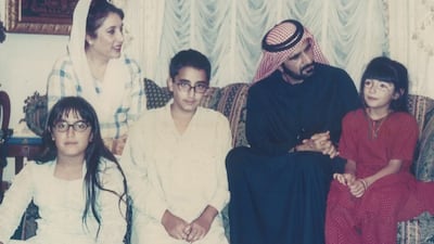 In this undated photo, Sheikh Mohammed bin Rashid, Vice President and Ruler of Dubai, is seen with former Pakistani Prime Minister Benazir Bhutto. Her children, Bilawal, Bakhtawar and Aseefa are also pictured. Bakhtawar Bhutto-Zardari / Instagram