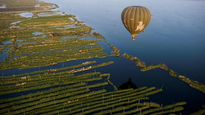A hot air balloon flying over Inle lake in Shan State, Myanmar. AFP