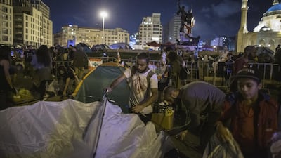 Anti-government protesters put up a tent in Martyrs' Square in Beirut, Lebanon. Getty Images