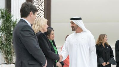 Sheikh Mohamed bin Zayed receives Special Olympics sponsors during an iftar reception at Al Bateen Palace. Rashed Al Mansoori / Ministry of Presidential Affairs