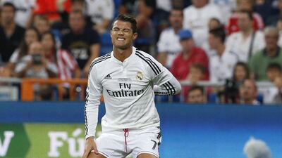 Real Madrid striker Cristiano Ronaldo reacts during the Spanish Super Cup first leg match against Atletico Madrid on Tuesday night at the Santiago Bernabeu. Kiko Huesca / EPA / August 19, 2014
