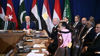 US President Donald Trump with leaders of Arab and Islamic countries on the sidelines of the UN General Assembly. AFP