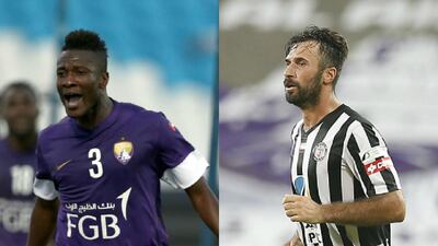 Al Ain striker Asamah Gyan, left, and Al Jazira forward Mirko Vucinic, right, will be vital to their teams' hopes of victory. Courtesy: Al Ittihad