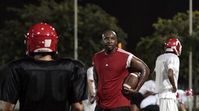 Andre Sommersell, once known as " Mr Irrelevant" for being the last man selected in the 2004 NFL draft, is now very relevant as player-coach with the Dubai Stallions in the Emirates American Football League. Jeffrey E Biteng / The National