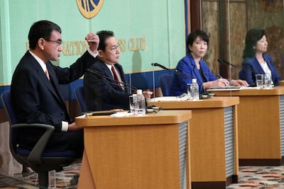 Taro Kono is vying for the position of prime minister with Fumio Kishida, Sanae Takaichi and Seiko Noda. AFP