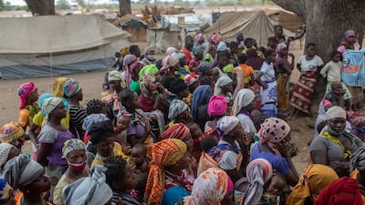 Displaced women meet at the Centro Agrtrio de Napala seeking shelter, fleeing attacks by armed insurgents in different areas of Cabo Delgado.