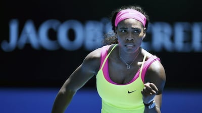 Serena Williams reacts during her win over Vera Zvonareva on Thursday in the Australian Open third round at Melbourne Park. Lukas Coch / EPA / January 22, 2015
