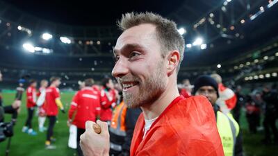 Denmark's Christian Eriksen celebrates after the match. Reuters