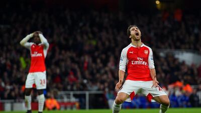 Mathieu Flamini of Arsenal reacts to a missed opportunity against Chelsea on Sunday night in the Premier League. Shaun Botterill / Getty Images