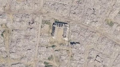 A Google Earth comparison shared by actress Angelina Jolie, showing the area around Al Qadisiyah School in Rafah. @angelinajolie / Instagram
