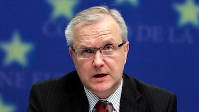 European Union Economic and Monetary Affairs Commissioner Olli Rehn addresses a news conference at the end of a European finance ministers meeting at the EU Council in Brussels today.