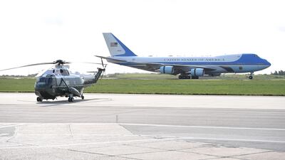 Air Force One arrives in the UK. Getty