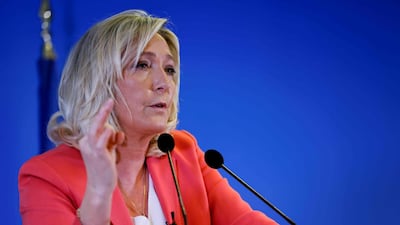 Head of far-right party Rassemblement National (RN) Marine Le Pen addresses a press conference to present a "counter-project" to the government's proposed law against "separatism", at the party headquarters in Nanterre, near Paris, on January 29, 2021. / AFP / Thomas SAMSON
