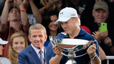 Jordan Spieth accepts the FedEx Cup trophy during the prize giving at the Tour Championship. Georgia Sam Greenwood / Getty Images