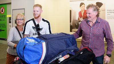 England all-rounder Ben Stokes with his parents Gerard Stokes and Deborah in New Zealand in 2017. Getty