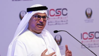 Dr Anwar Gargash, Minister of State for Foreign Affairs, delivers his speech on Security Challenges in the light of Region Changes at the International Conference on Security Challenges at the Armed Forces Officers club in Abu Dhabi on March 31, 2014. Ravindranath K / The National