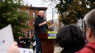 Mr Fetterman speaks to supporters on Sunday. AFP