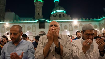 Muslim worshippers pray on Laylat Al Qadr during Ramadan in April in 2022 at the Al Azhar Mosque in Cairo. AFP