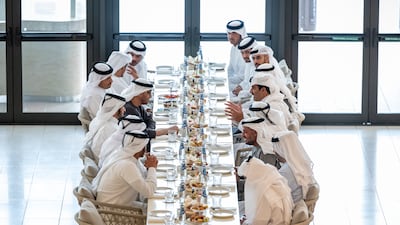 Sheikh Mohamed meets with Sheikh Tamim in Doha. Also seen is Sheikh Mohamed bin Hamad bin Tahnoon, Adviser to the UAE President