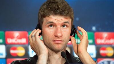 Bayern Munich’s Thomas Muller says his team will lay out a plan for Barcelona before Tuesday night’s meeting in Munich. Peter Kneffel / EPA