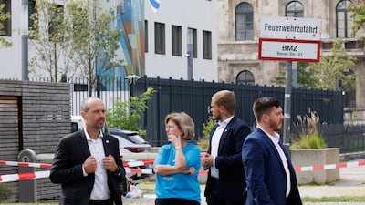 The Consul General of Israel for Southern Germany, Talya Lador-Fresher, stands in front of the consulate after police killed the gunman.