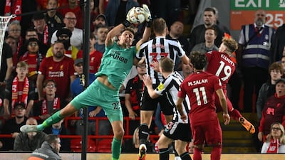 Newcastle goalkeeper Nick Pope takes a catch. AFP