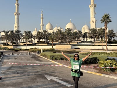 The writer recently took part in her first running event, the Zayed Run in Abu Dhabi. Aarti Jhurani / The National