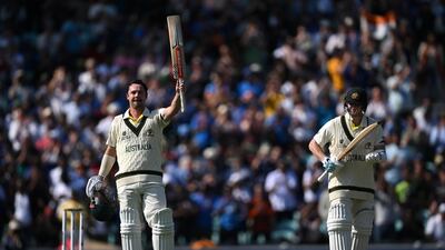 Australia's Travis Head celebrates after reaching his century on day one of the World Test Championship final against India at The Oval on Wednesday, June 7, 2023. Getty