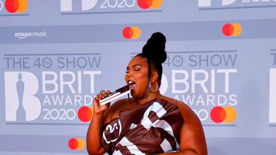 Lizzo arrives at the Brit Awards 2020 at The O2 Arena on Tuesday, February 18, 2020 in London, England. AFP