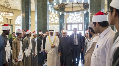 Sheikh Mohamed bin Zayed, Crown Prince of Abu Dhabi and Deputy Supreme Commander of the Armed Forces, visits Al Azhar University in Cairo ast year. (Mohamed Al Hammadi / Crown Prince Court, Abu Dhabi)
