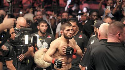 Khabib Nurmagomedov last fought in the Octagon at UFC 242 when he beat Dustin Poirier in Abu Dhabi. Chris Whiteoak / The National
