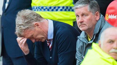 Sunderland manager David Moyes, left, reacts during the English Premier League match against Manchester United at the Stadium of Light, Sunderland, Britain, 09 April 2017. Sunderland lost the match 3-0. Peter Powell / EPA