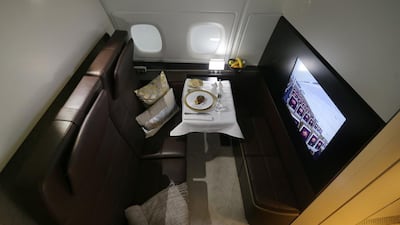 Etihad Airways’ newly designed first class cabin will showcase features that offer their guests a hotel experience in the air. Delores Johnson / The National