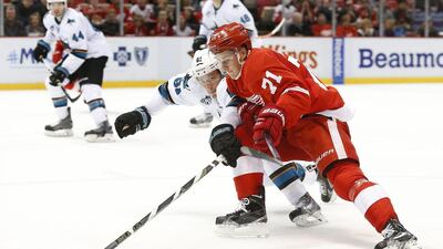 Dylan Larkin, in red, has just one drawback – a lack of physicality. But still only a teenager, he has plenty of potential. Paul Sancya / AP Photo