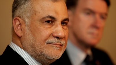 Forner Iraqi trade minister Abdel Falah Al Sudani (L) and Britain's Business Minister Peter Mandelson during a press conference in Baghdad on April 06, 2009. Ali Al Saadi/AFP