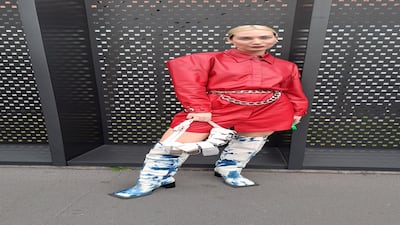 Bleached denim boots and a leather shirt dress