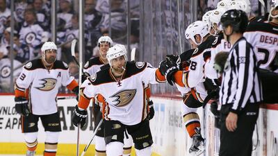 Andrew Cogliano, centre, and the Anaheim Ducks have been defying expectations this NHL post-season. Marianne Helm / Getty Images