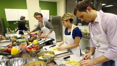 Dubai residents participate in the Healthy Eating Cookery class at School of Culinary and Finishing Arts (Scafa) in Dubai. Satish Kumar / The National
