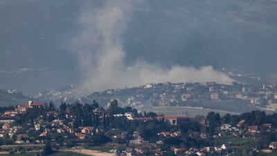 Smoke rises in southern Lebanon after an explosion, as seen from the Israeli side of the border, on April 16. Reuters