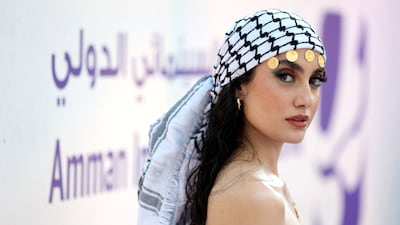 Palestinian actress Sarah Yousef at the opening ceremony of the Amman International Film Festival. AFP