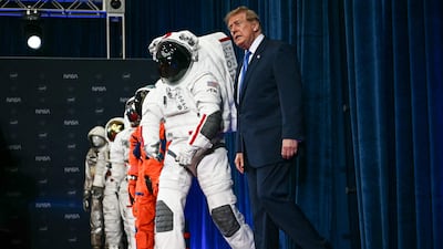 US President Donald Trump addresses a Congressional Space Medal of Honour presentation at Nasa Lyndon B Johnson Space Centre in Houston, Texas. AFP