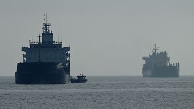 A grain ship waits to be inspected at the southern entrance to the Bosphorus in Istanbul. AFP