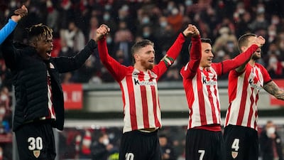 Athletic Bilbao players celebrate after the match. Reuters