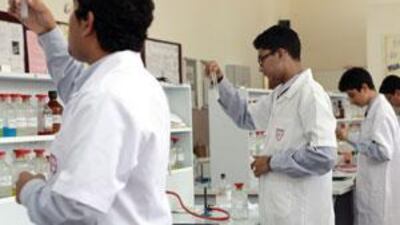 Chemistry students in a science laboratory at the Indian High School, which has been rated 'good' by the KHDA.