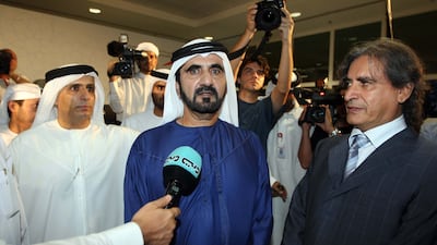 Sheikh Mohammed bin Rashid, Vice President and Ruler of Dubai, at Rashidiya station for the opening of the Dubai Metro, on September 9, 2009. Stephen Lock / The National