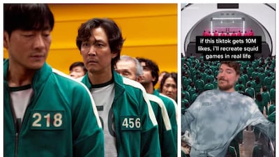 YouTube star MrBeast shared a 25-minute video in which he recreated the dystopian games played in Netflix show 'Squid Game' at a cost of $3.5 million. Photo: Netflix; MrBeast/TikTok